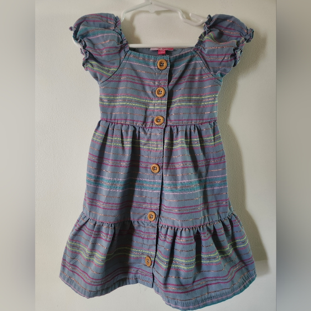 Penelope Mack Multicolor Striped Kids Dress with Button Accents